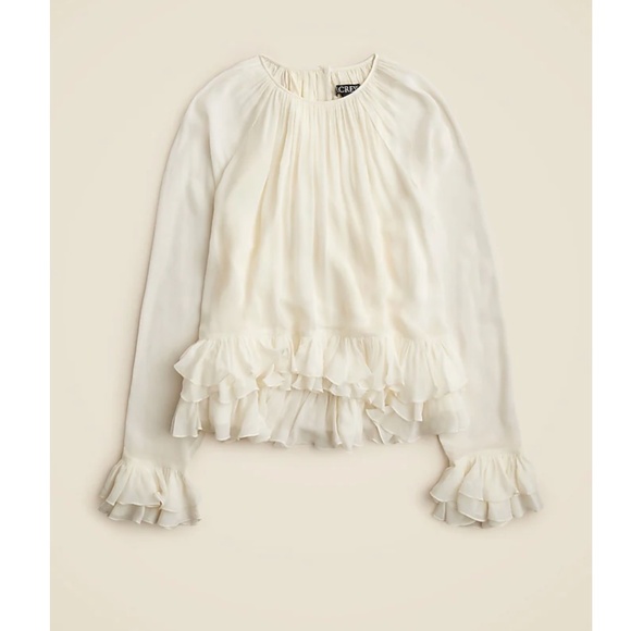246. J. CREW Collection ruffle top in viscose chiffon Cream Blouse $168 Like New - Picture 1 of 4